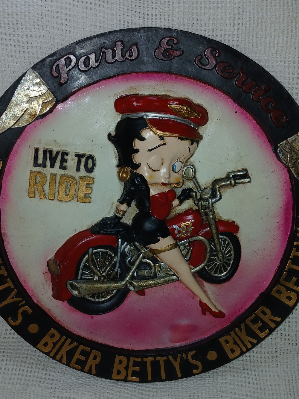 Source Unknown Biker Betty Live to Ride Plaque - Red, Black, Gold
